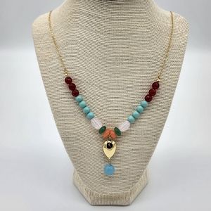 Plunder Gold-tone Necklace Multi Colored Beads Turquoise Charm
